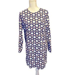 H&M Navy Blue long Sleeved Hexagon Cotton Casual Dress Women’s Size Large